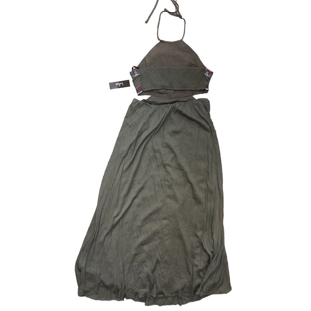 Lulus Little Beach Olive Green Lined Cutout‎ Embroidered Maxi Dress NWT L - Picture 6 of 15